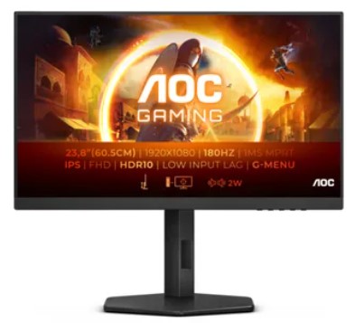 Aoc Monitor 23.8, 24g4x, Gaming, E, Ips, Speakers, 1920x1080, 80M:1, 1MS, 250 Cd/m², Tilt, Height Adjustable, Swivel, Pivot, Amd Freesync-g-sync Compatible, 180 Hz, 2X Hdmi, Display Port, 3YW, Black