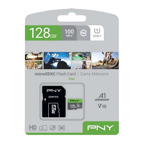 PNY Flash Memory MicroSD Card Elite with SD Adapter 128GB Class 10 UHS-I U1