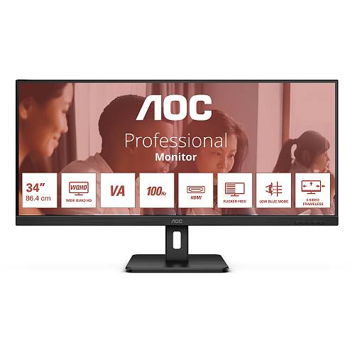 86.4cm/34 (3440x1440) AOC U34E2M Wide Quad HD 100Hz DP 2xHDMI 4 ms Black