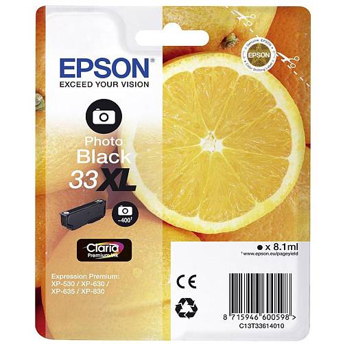 Epson Ink Cartridge  Photo Black 33XL, 1x8.1 Ml, For Xp-530, Xp-630