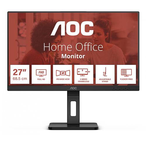 68.6cm/27 (1920x1080) AOC 27E3QAF 16:9 FHD IPS 4ms 75Hz HDMI VGA DP Speaker Pivot Black