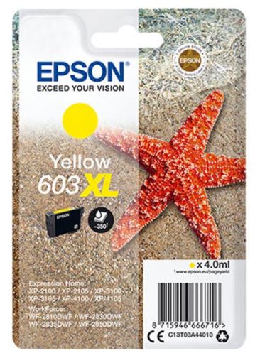 Epson Ink Cartridge Yellow 603XL, 1 X 4.0 Ml, Xl, Wf-2850, Wf-2870, Xp-2100, Xp-2150, Xp-3100, Xp-3150, 350 Pages