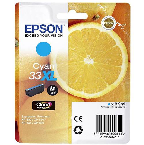 Epson Ink Cartridge Cyan 33XL, 1 X 8.9 Ml, For Xp-530, Xp-630