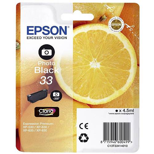 Epson Ink Cartridge Photo Black 33, 1 X 4.5 Ml, For Xp-530, Xp-630