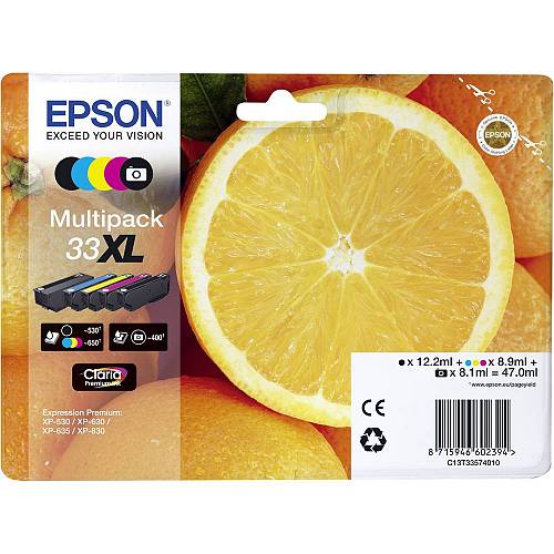 Epson Ink Cartridge 33XL Multipack, 1 X 8.9 Ml Cyan, 1 X 8.9 Ml Magenta, 1 X 12.2 Ml Black, 1 X 8.1 Ml Photo Black, 1 X 8.9 Ml Yellow, For Xp-530, Xp-630