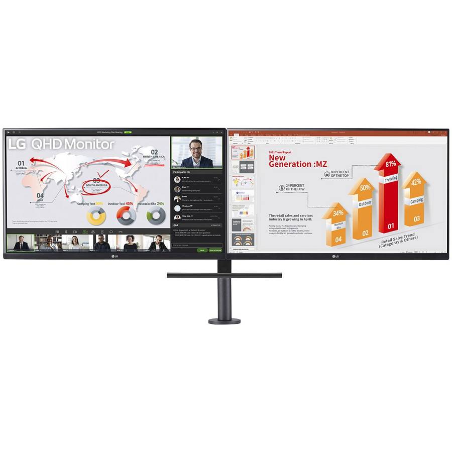 68.47cm/27 (2560x1440) LG Ergo Dual 27QP88DP-BS 16:9 5ms IPS HDMI DisplayPort USB-C VESA Pivot QHD