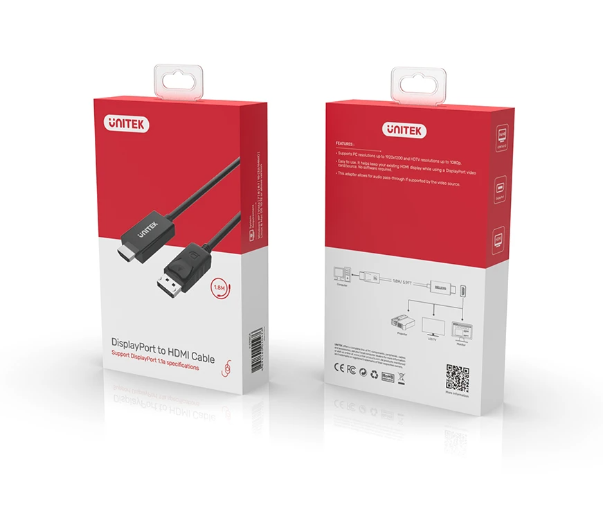 Unitek Y-5118CA DisplayPort to HDMI Cable 1.8m Black