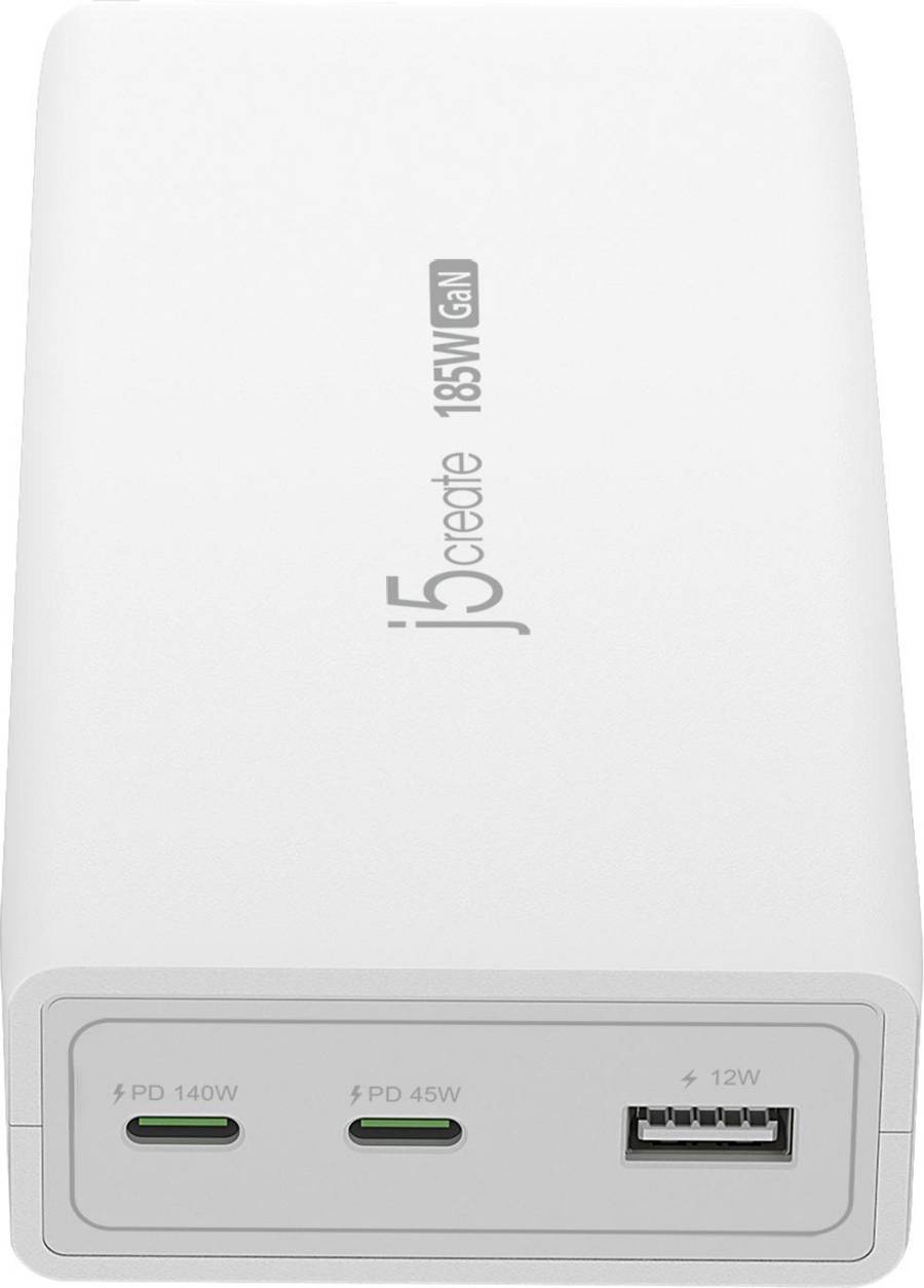 j5create 185W Laptop GaN Charger PD3.1 2xUSB-C/1xUSB-A (UK Plug) JUP37185W